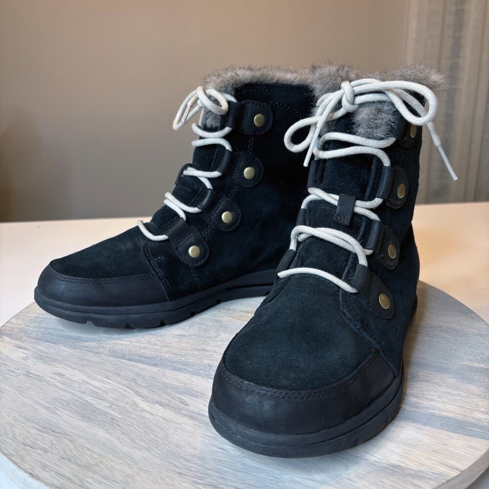 Sorel Explorer Next Joan Women's Black Suede Waterproof Snow Boots US Size 8.5